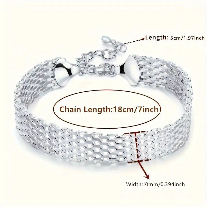 Sterling Silver 10mm Braided Mesh Chain Bracelet 19cm