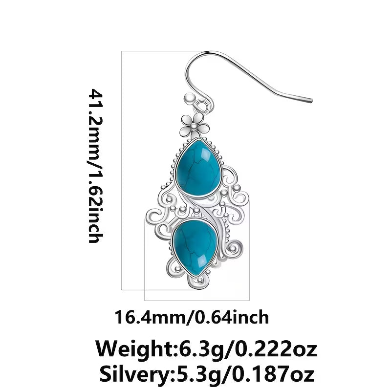 Sterling Silver Turquoise Bohemian Style Drop Earrings