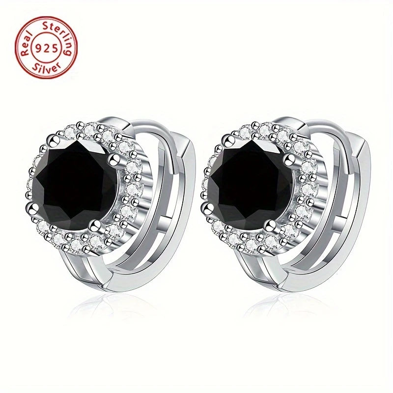 Sterling Silver 0.5ct Black Moissanite Small Hoop Earrings