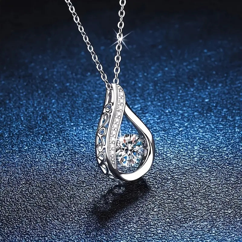 Sterling Silver Shimmering Cubic Zirconia Teardrop Pendant & Chain