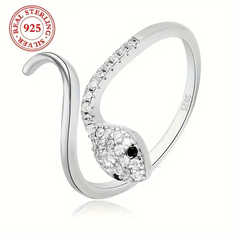 Sterling Silver Cubic Zirconia Snake Ring (Adjustable size)