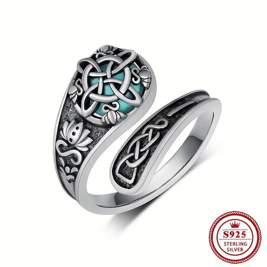 Sterling Silver Witches Knot Turquoise Patterned Spoon Ring Adjustable size P-T