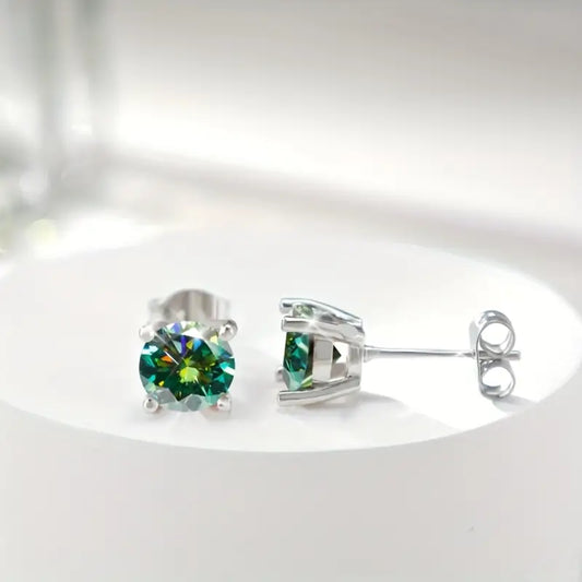 Sterling Silver 1ct Blue/Green Moissanite Stud Earrings