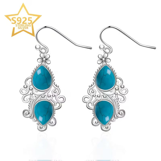 Sterling Silver Turquoise Bohemian Style Drop Earrings