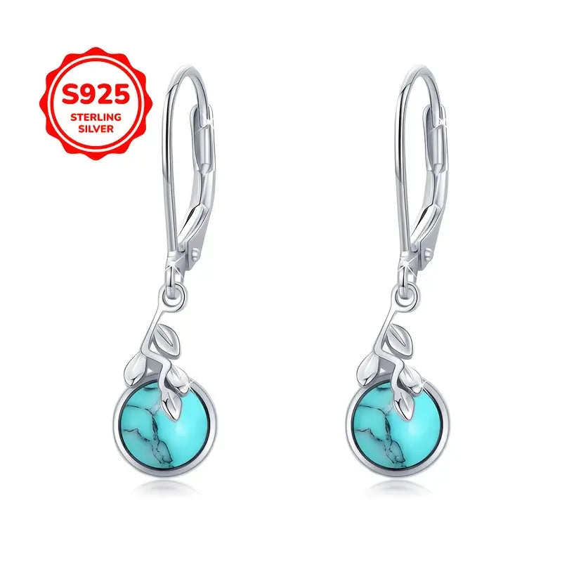 Sterling Silver Vine Leaf Turquoise Drop Earrings