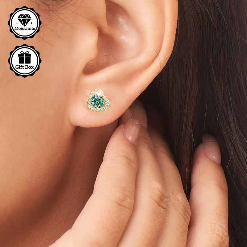 Yellow Gold Plated Sterling Silver 1ct Imperial Yellow Moissanite Heart Stud Earrings