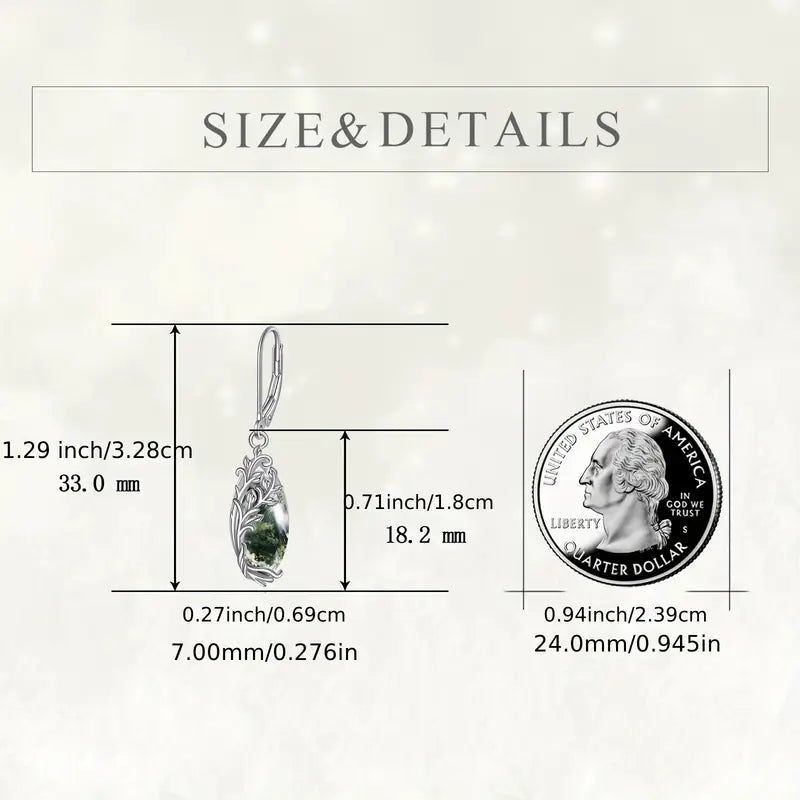Sterling Silver Moss Agate Vine Filigree Drop Earrings