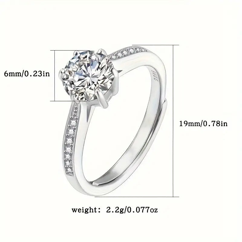 Sterling Silver Adjustable Zirconia Solitaire Engagement Ring