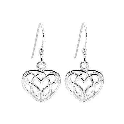 Sterling Silver Celtic Heart Drop Earrings