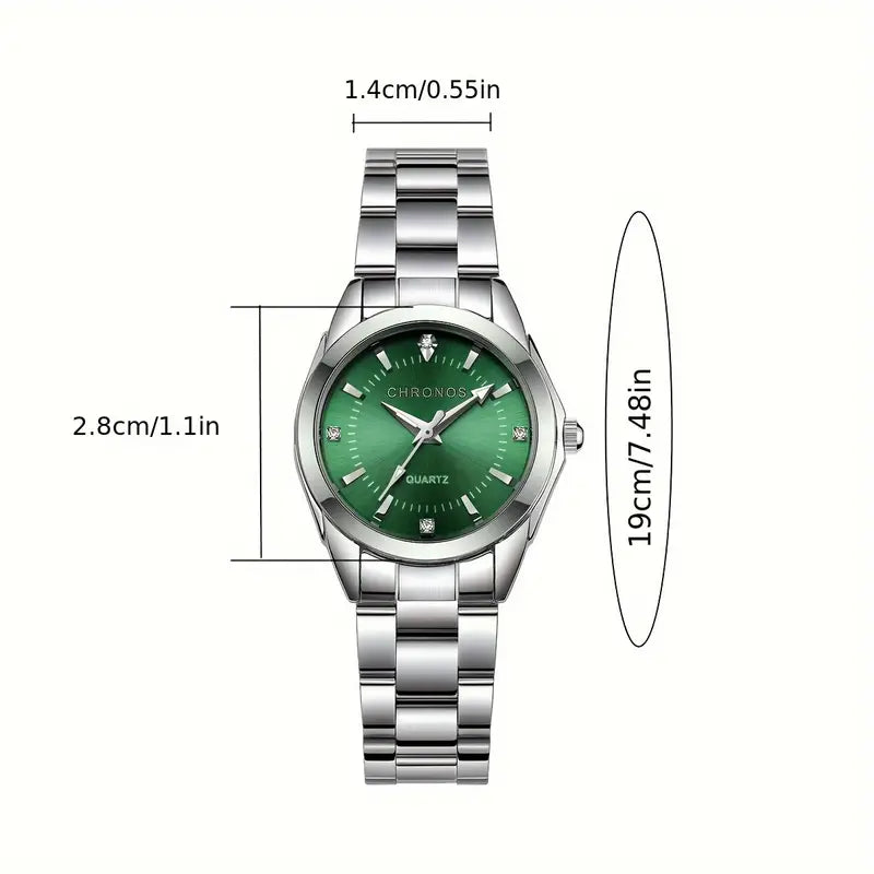 Chronos Ladies Stainless Steel Quartz Green Dial Luminous Wrist Watch