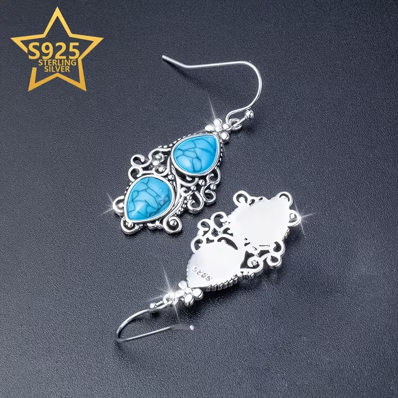 Sterling Silver Turquoise Bohemian Style Drop Earrings
