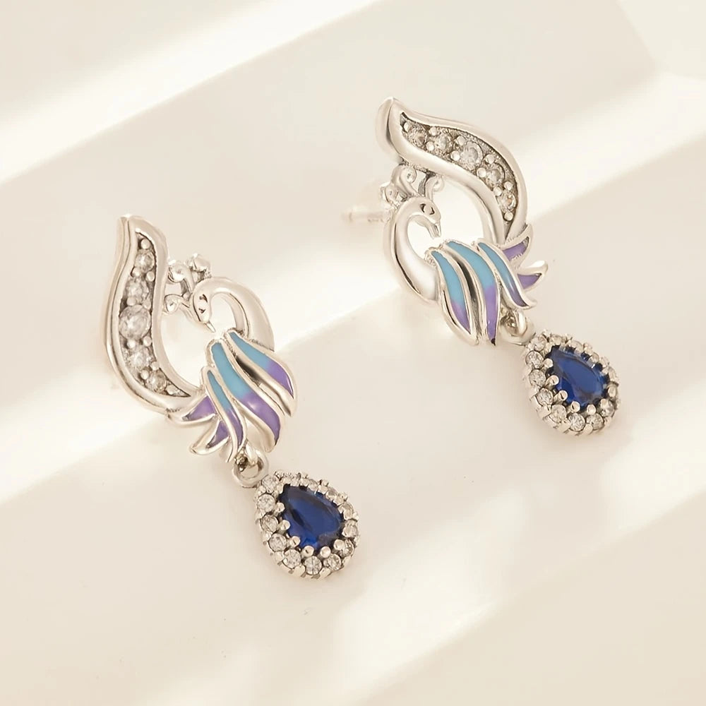 Sterling Silver Phoenix CZ Stud Drop Earrings