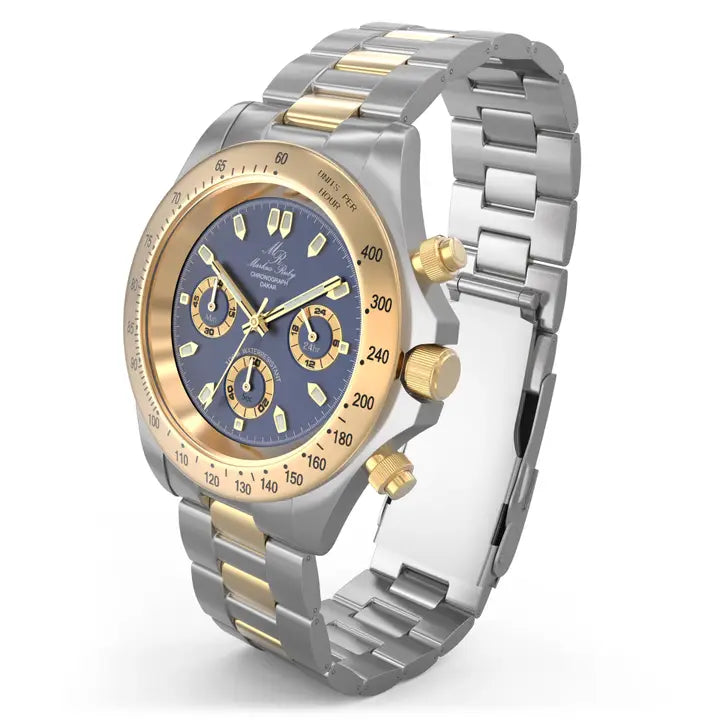 Markus Ruby Stainless Steel & 18k Gold Plated Dakar Chronograph Wrist Watch (Blue Dial)