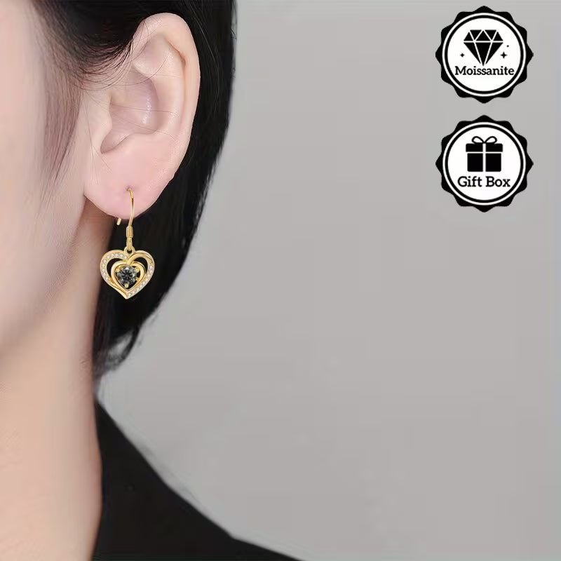 Gold Plated Sterling Silver 0.5ct Grey Moissanite Heart Drop Earrings