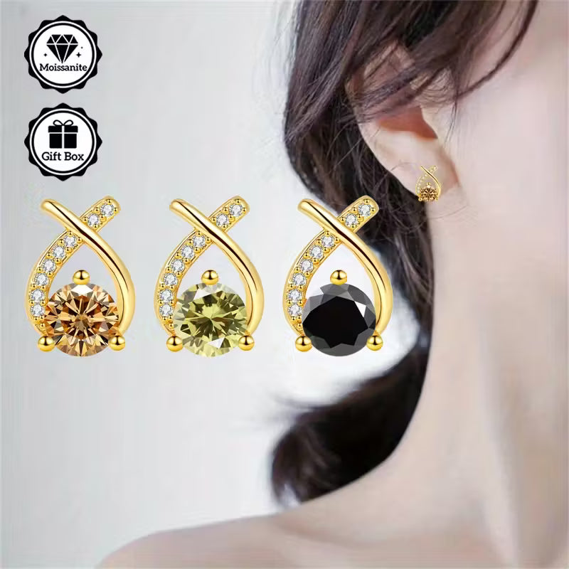 Yellow Gold Plated Sterling Silver 0.5ct Olive Green Moissanite Bow Stud Earrings