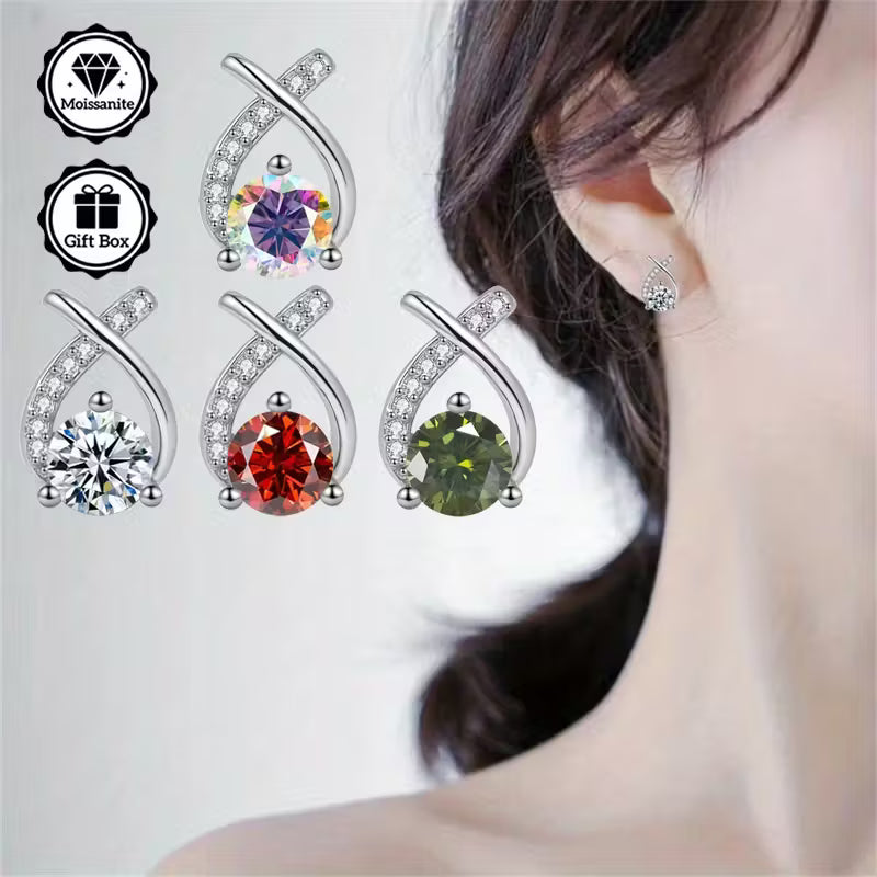 Sterling Silver 0.5ct Rainbow Moissanite Bow Stud Earrings