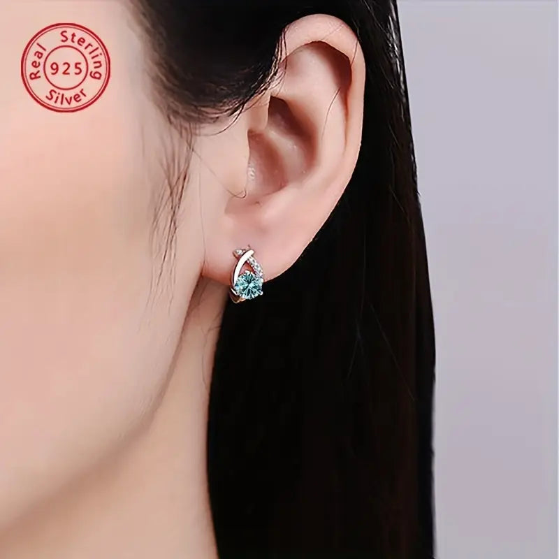 Sterling Silver 0.5ct Blue Moissanite Small Hoop Earrings