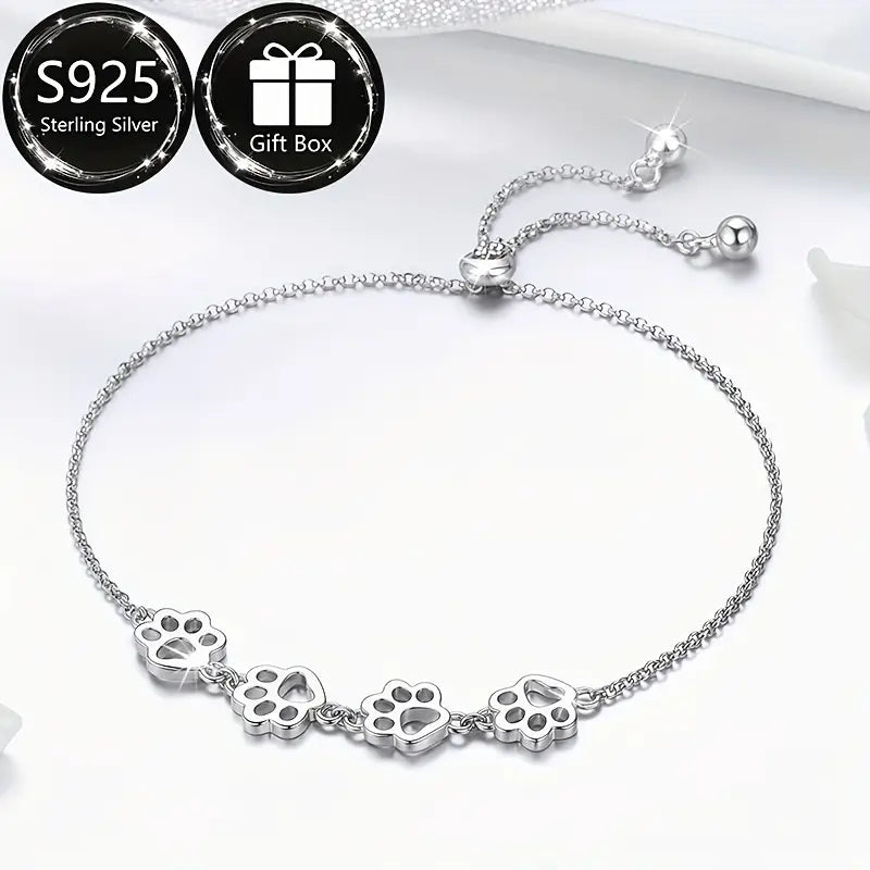 Sterling Silver Paw Prints Bracelet