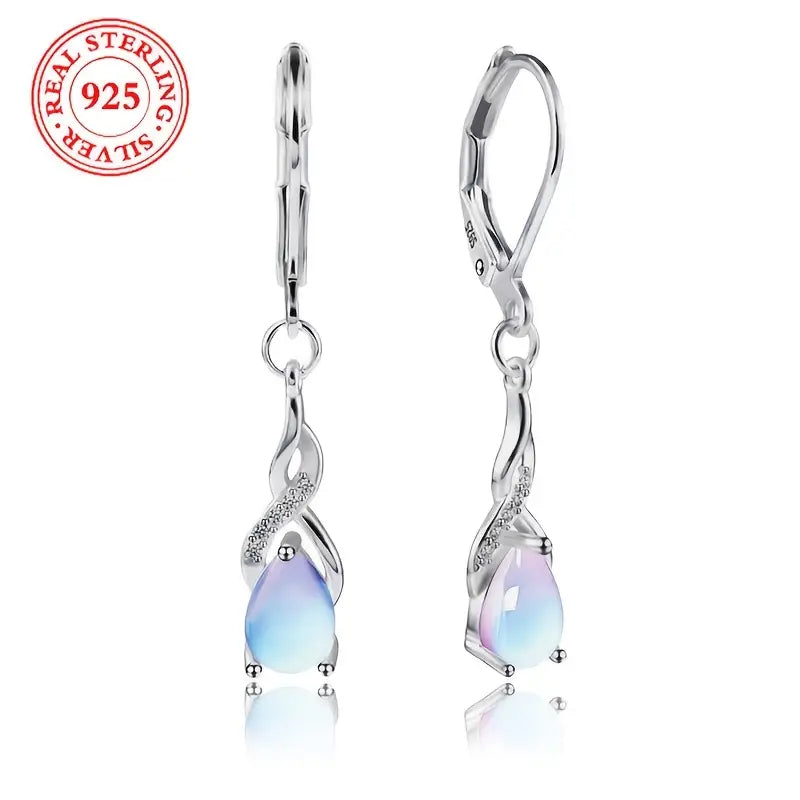 Sterling Silver Teardrop Moonstone & Cubic Zirconia Drop Earrings