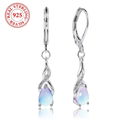Sterling Silver Teardrop Moonstone & Cubic Zirconia Drop Earrings