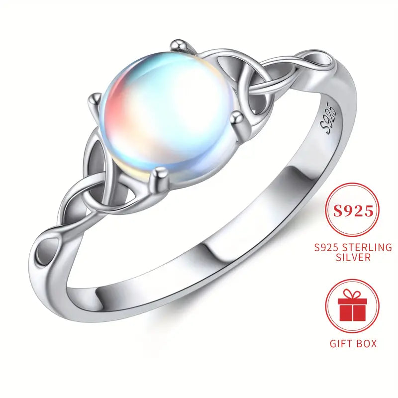 Sterling Silver Celtic Knot Moonstone Ring size R