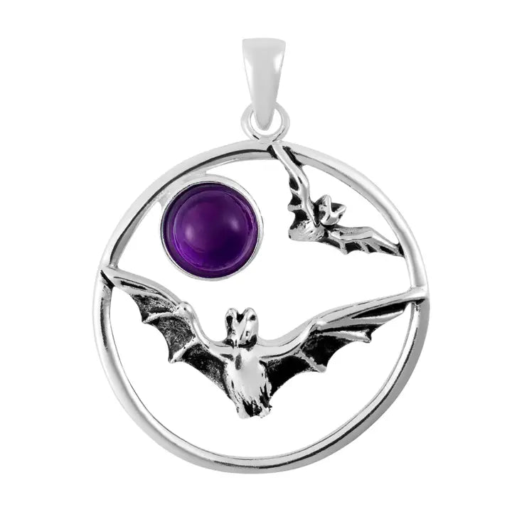 Sterling Silver Amethyst Crystal Bat Pendant & Chain