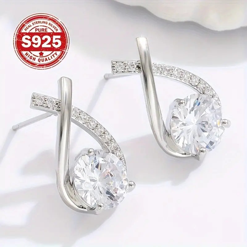 Sterling Silver Cubic Zirconia Fishtail Stud Earrings