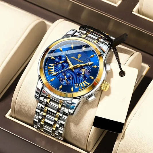 Men's Stainless Steel Blue Dial Quartz Chronograph Wrist Watch