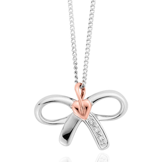 Clogau Sterling Silver & 9ct Rose Gold Tree of Life Diamond Bow Pendant