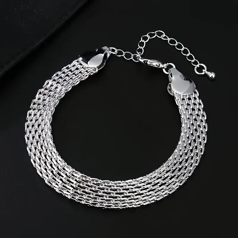 Sterling Silver 10mm Braided Mesh Chain Bracelet 19cm