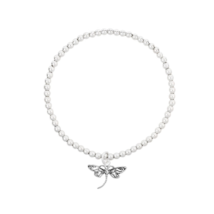 Sterling Silver Dragonfly Beaded Stretch Bracelet