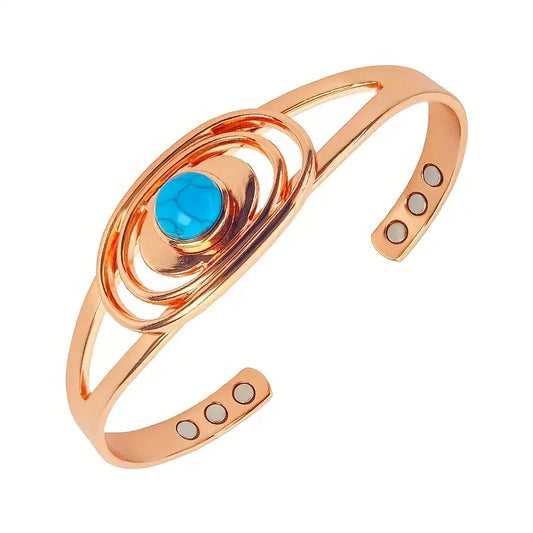 Pure Copper 6 Magnet Synthetic Turquoise Cuff Bangle