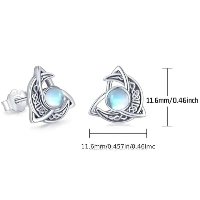 Slerling Silver Celtic Knot Crescent Moon Moonstone Stud Earrings