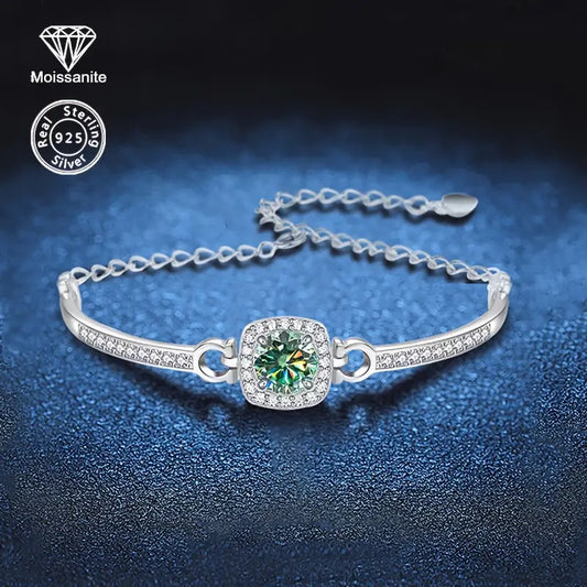 Sterling Silver 1ct Blue/Green Square Moissanite Bracelet