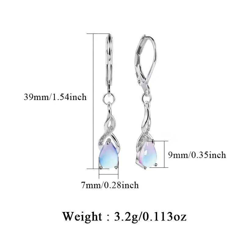 Sterling Silver Teardrop Moonstone & Cubic Zirconia Drop Earrings