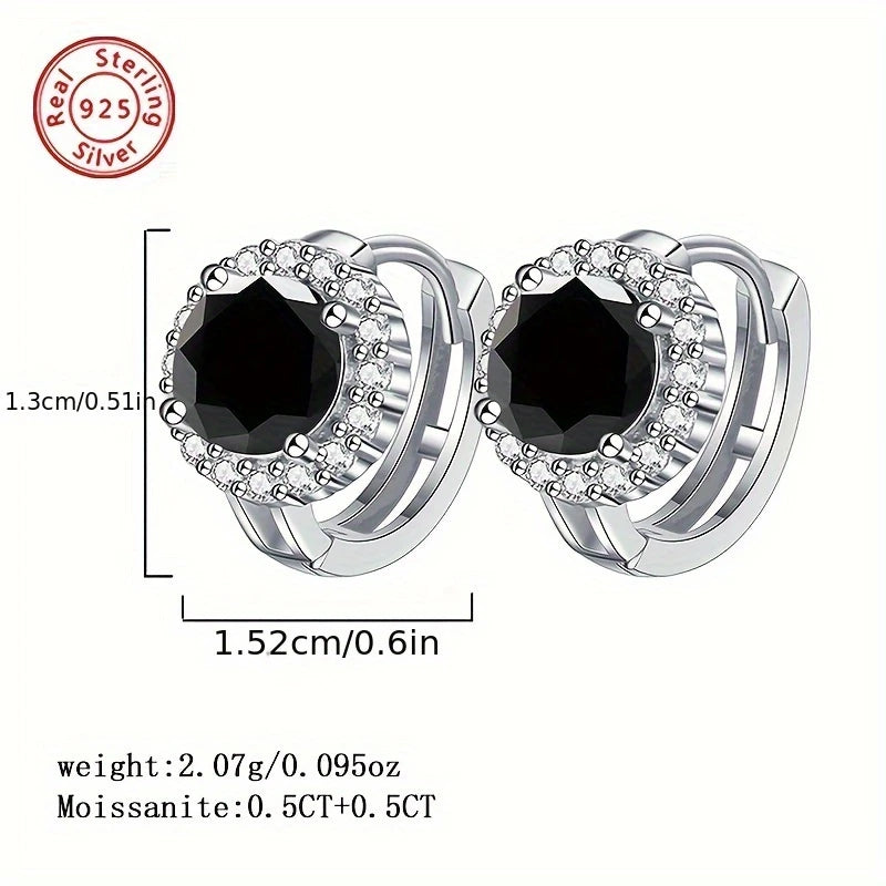 Sterling Silver 0.5ct Black Moissanite Small Hoop Earrings