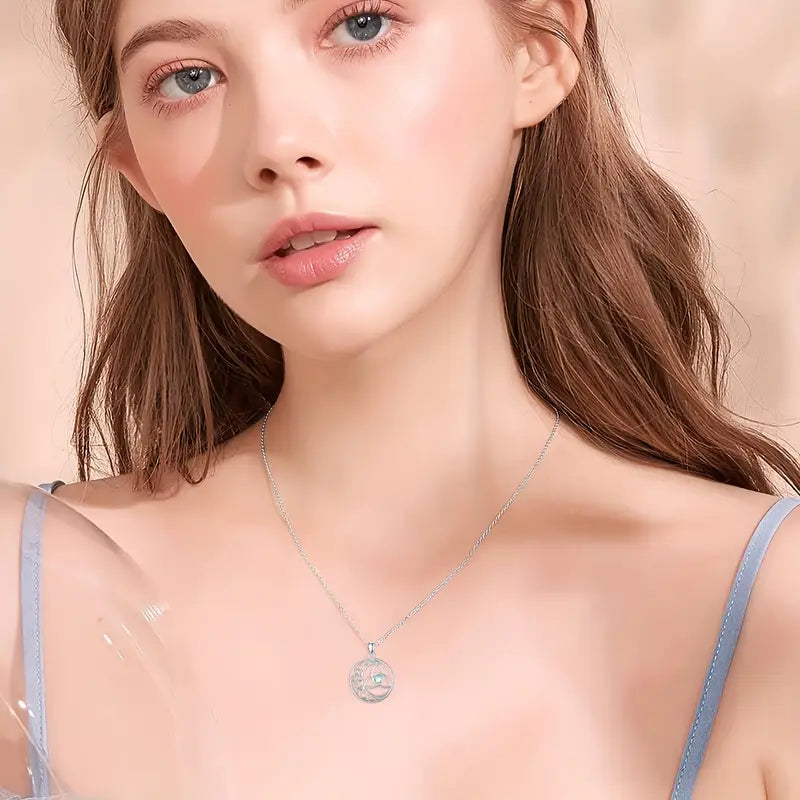 Sterling Silver Celtic Symbols Moonstone Pendant & Chain