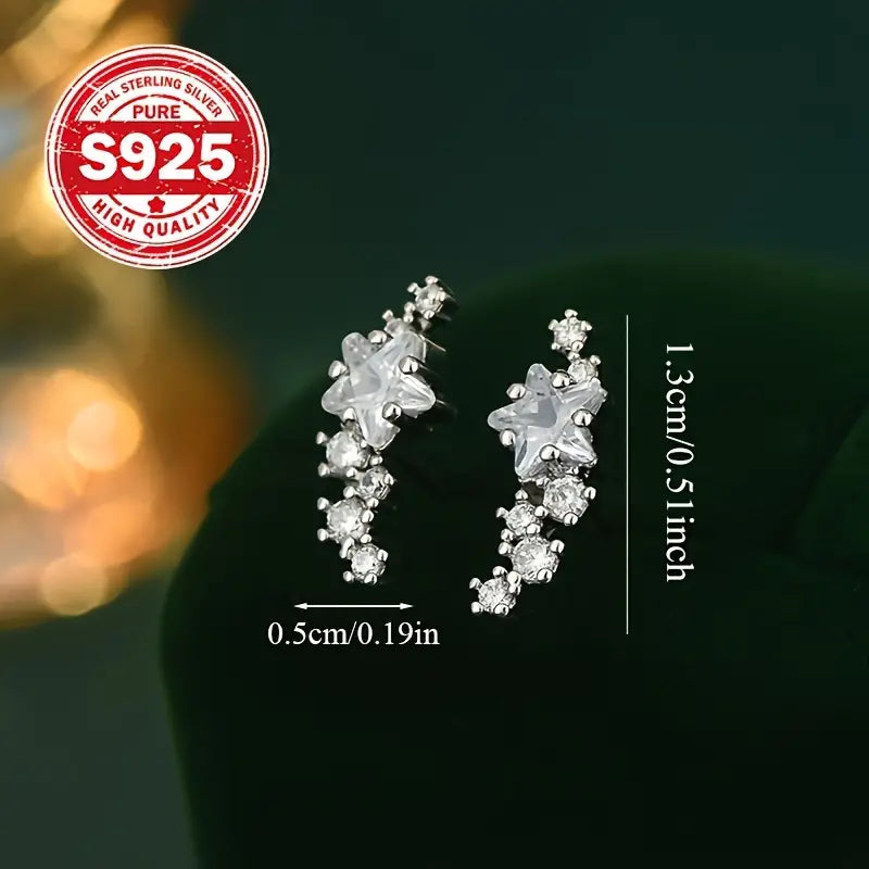 Sterling Silver Cubic Zirconia Star Cluster Climber Earrings