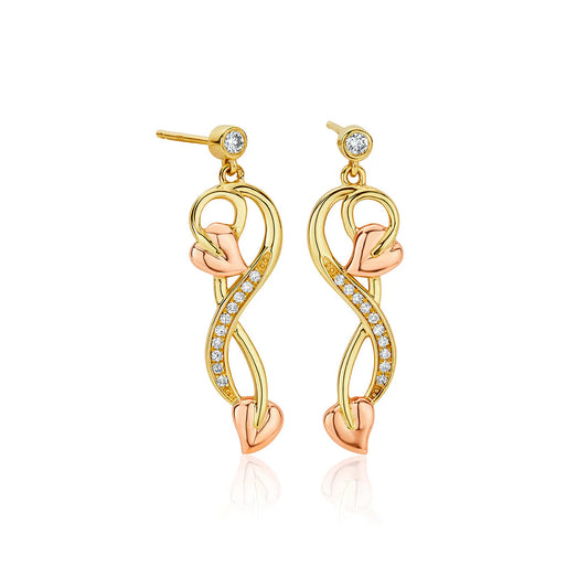 Clogau 9ct Yellow & Rose Gold Tree of Life Vine Diamond Drop Earrings RRP £1,190.00