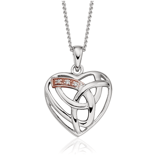 Clogau Sterling Silver & 9ct Rose Gold Diamond Eternal Love Heart Pendant