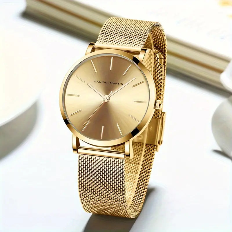 Hannah Martin Ladies Quartz Wrist Watch (All Yellow Gold Colour)