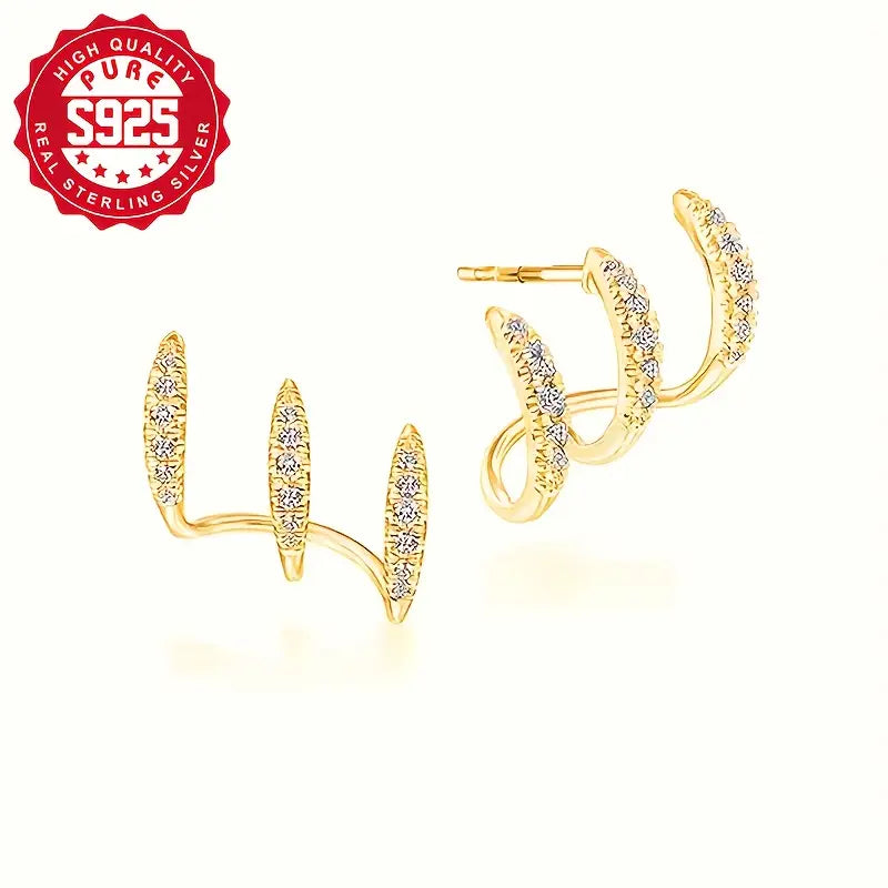 Sterling Silver Yellow Gold Plated Cubic Zirconia Multi Layered Earrings