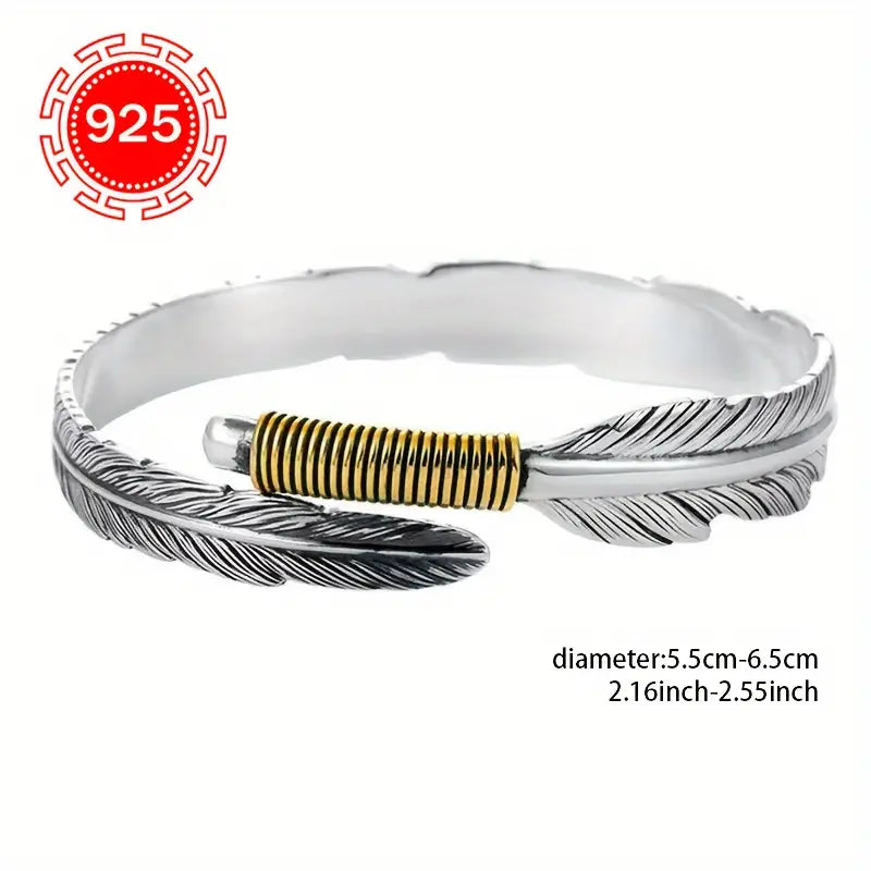 Sterling Silver Unisex Feather Cuff Bangle