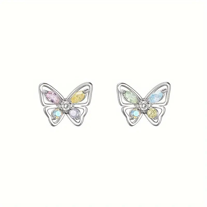 Sterling Silver Cubic Zirconia Butterfly Stud Earrings