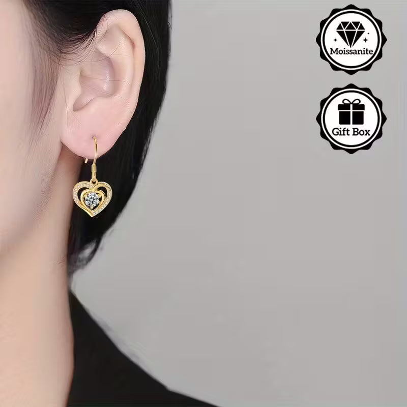 Gold Plated Sterling Silver 0.5ct White Moissanite Heart Drop Earrings