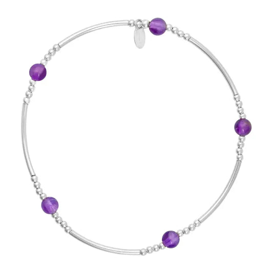 Sterling Silver Amethyst Crystal Beaded Bracelet 19cm