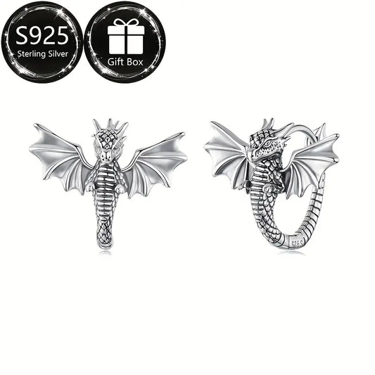 Sterling Silver Dragon Hoop Earrings