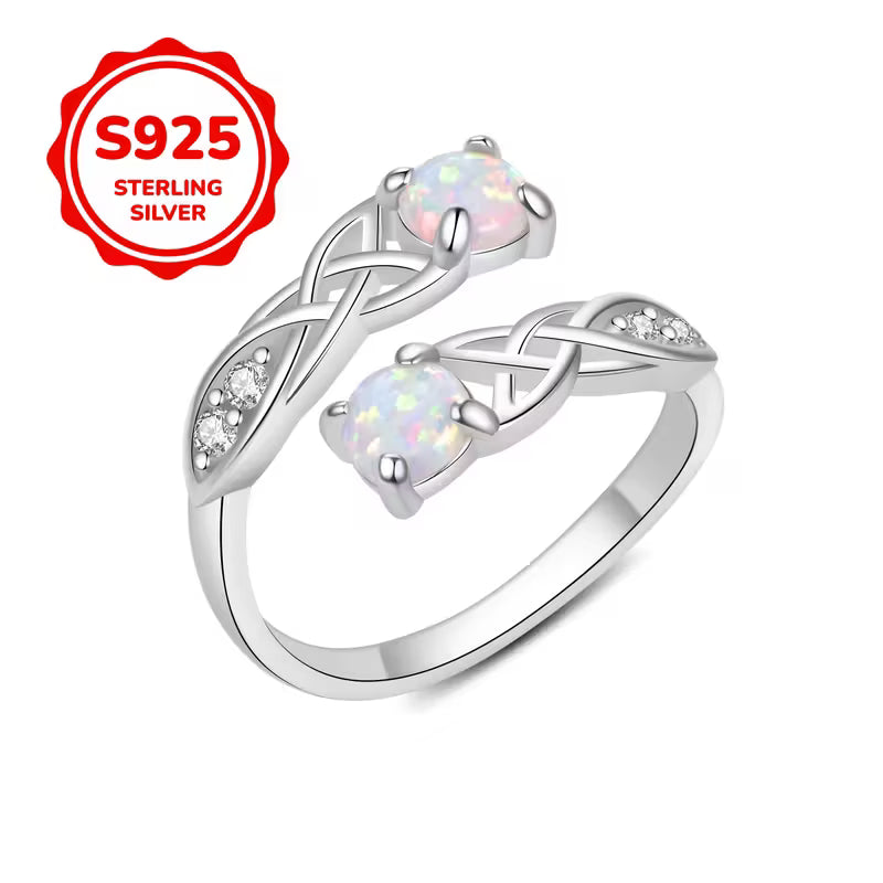 Sterling Silver Celtic Knot Opal Ring Adjustable N-T