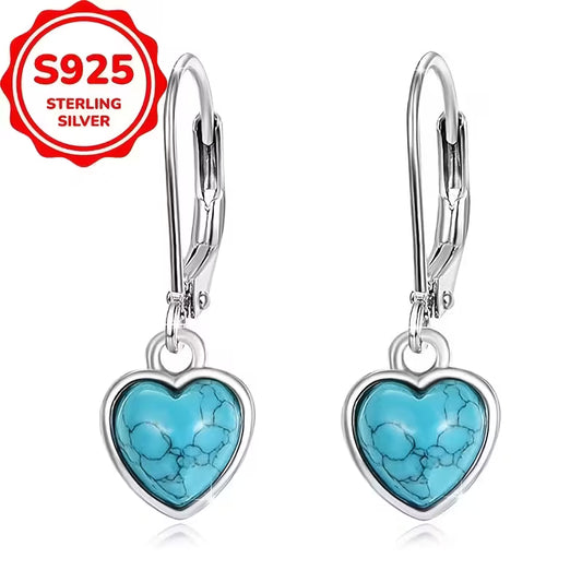 Sterling Silver Turquoise Heart Drop Earrings