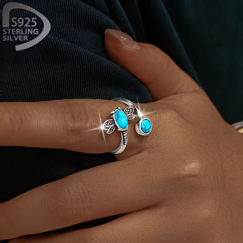 Sterling Silver Dragonfly Turquoise Ring Adjustable P-U